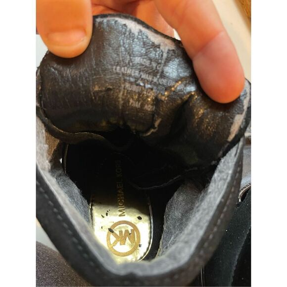 MICHAEL KORS Black Patent LIZZIE Hi High Top Wedge Platform Sneakers Booties 7.5 - Picture 6 of 13